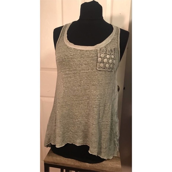 Uno Pui Uno Silk Cotton Blend Tunic Tank Top with Crochet Lace Detail S - Picture 1 of 5
